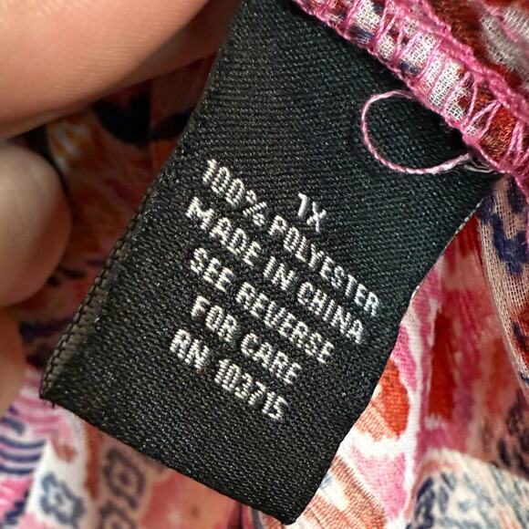 Zac & Rachel sheer multicolor scoop neck blouse size 1X - Picture 7 of 7